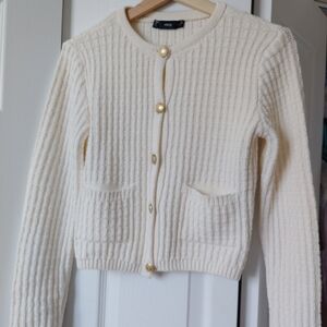 Mango Cream Knit Cardigan with Gold Buttons